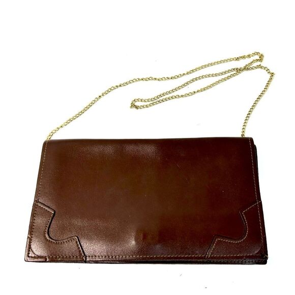 VNTG Mid-Century Brown Leather Fold Over Envelope Carrier Clutch 12.25” x 6.75” - Picture 9 of 14
